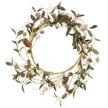 Silver Frosted Pine Cone & Bell Wreath - The Fox Decor